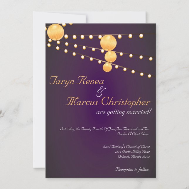 Invitación a la boda de lino púrpura de lino 5x7 (Anverso)