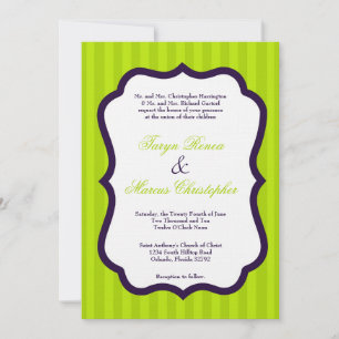 Invitación a la boda de lino verde y púrpura de 5