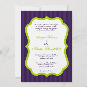 Invitación a la boda de lino verde y púrpura de 5