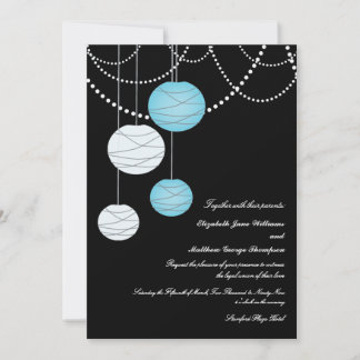 Invitación a la boda de linternas de papel azul Aq