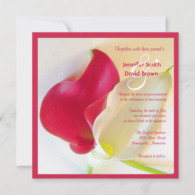 Invitación a la boda de Lirio de Calla Roja y Blan (Anverso)