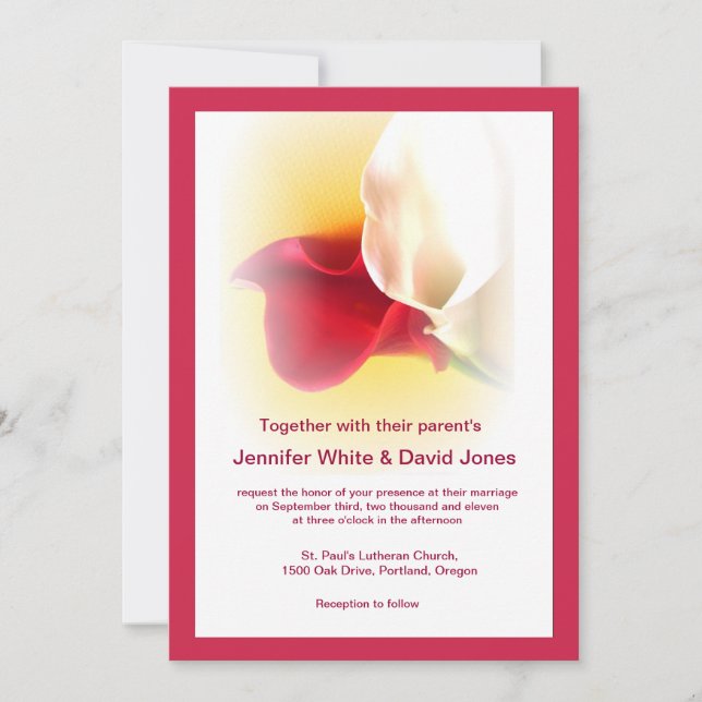 Invitación a la boda de Lirio de Calla Roja y Blan (Anverso)