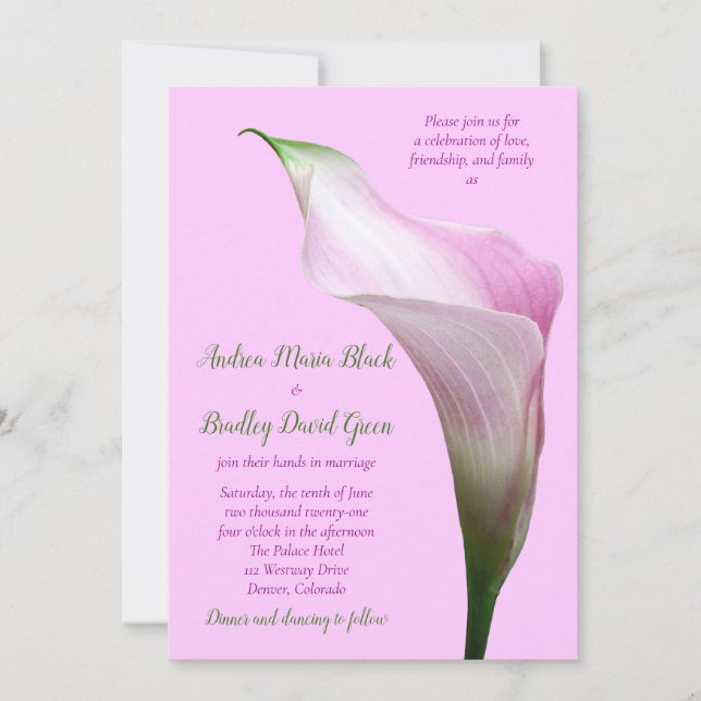 Invitación a la boda de Lirio Rosa Calla (Anverso)