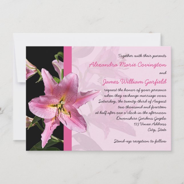 Invitación a la boda de Lirio Rosa Stargazer 2 (Anverso)