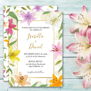Invitación a la boda de Lirio Tropical Blanco y Or