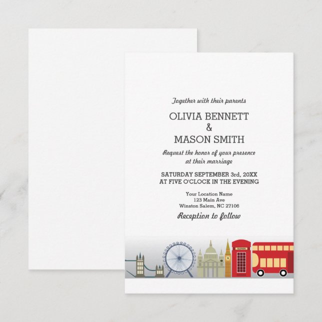 Invitación a la boda de Londres Reino Unido Inglat (Anverso / Reverso)