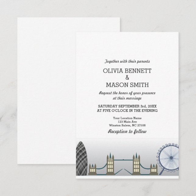 Invitación a la boda de Londres Reino Unido Inglat (Anverso / Reverso)