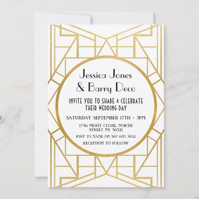 Invitación a la boda de los 20's Art Deco Gatsby G (Anverso)