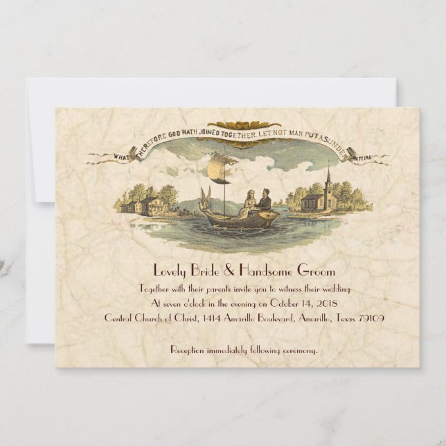 Invitación a la boda de los amantes del barco vint (Anverso)