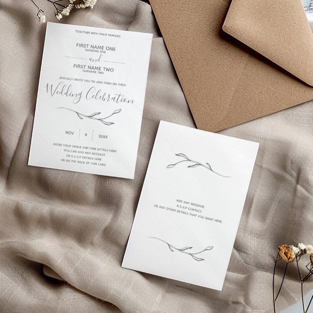 invitación a la boda de los anillos bodas (Delicate and pretty wedding invitation with soft subtle floral detail and hand written style font)