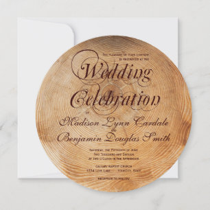 Invitación a la boda de los anillos de madera con 