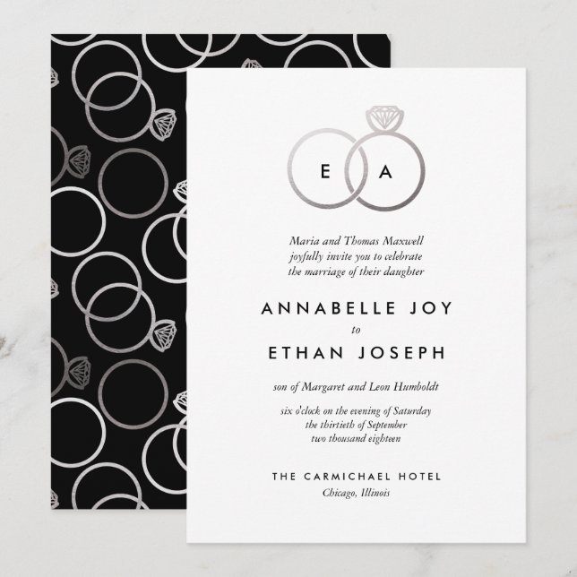 Invitación a la boda de los Anillos de plata moder (Anverso / Reverso)