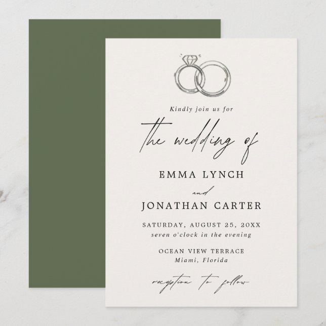 Invitación a la boda de los anillos mínimos modern (Anverso / Reverso)