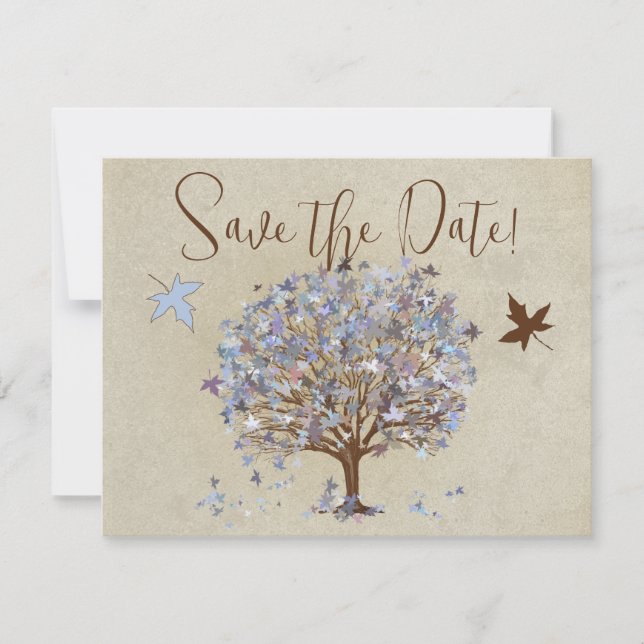 Invitación a la boda de los árboles azules y marro (Anverso)