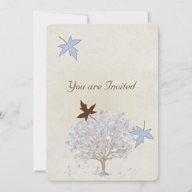 Invitación a la boda de los árboles azules y marro (Anverso)