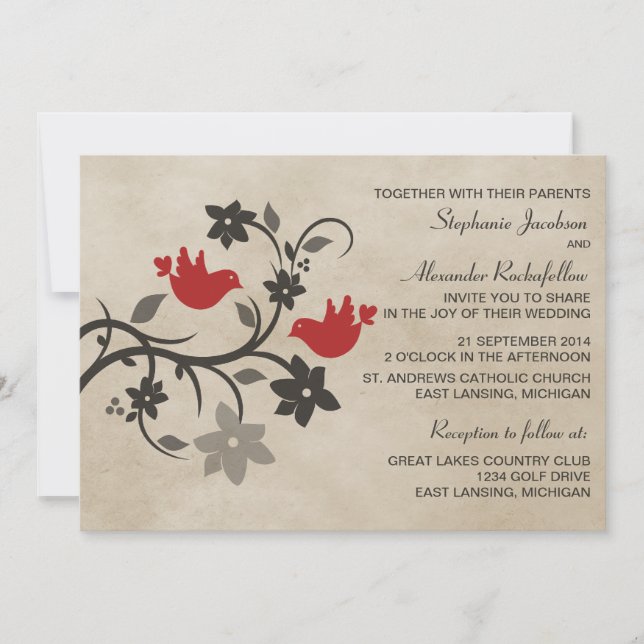Invitación a la boda de los Aves Amantes Amantes F (Anverso)