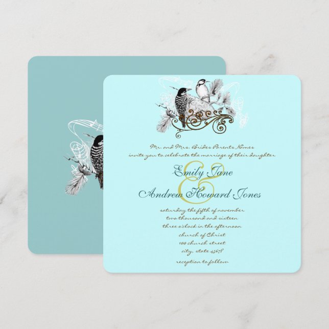 Invitación a la boda de los Aves Aves Amantes de l (Anverso / Reverso)