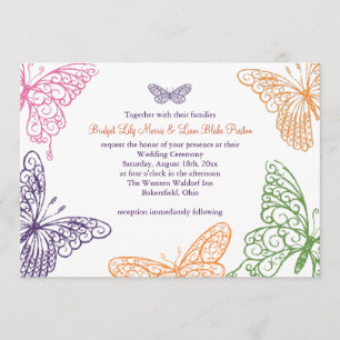 Invitación a la boda de los besos de mariposa púrp