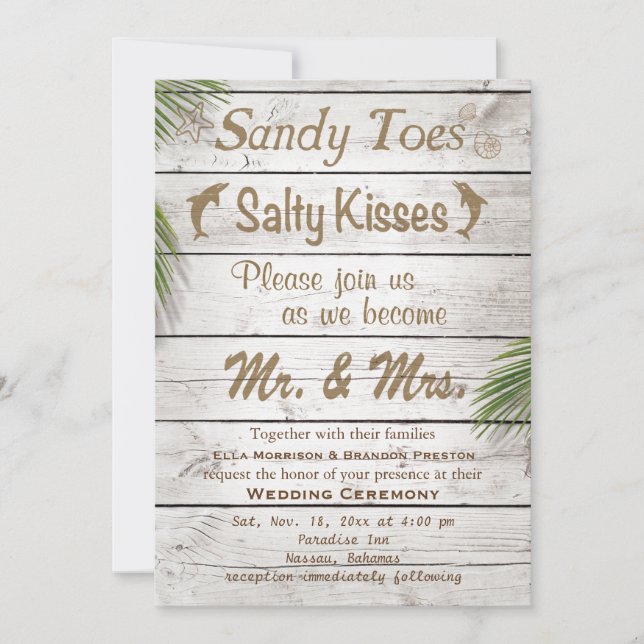 Invitación a la boda de los besos salados de sandy (Anverso)