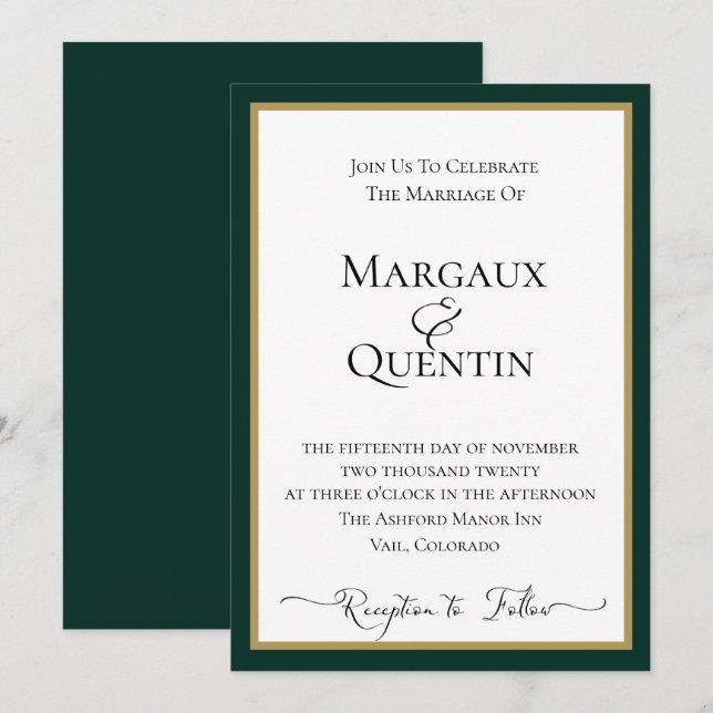 Invitación a la boda de los bosques esmeraldas (Anverso / Reverso)