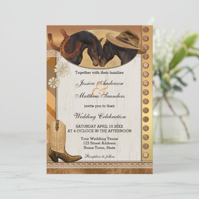 Invitación a la boda de los caballos occidentales  (Anverso de pie)