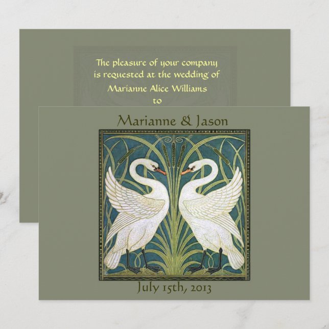Invitación a la boda de los cisnes nouveau 5 (Anverso / Reverso)