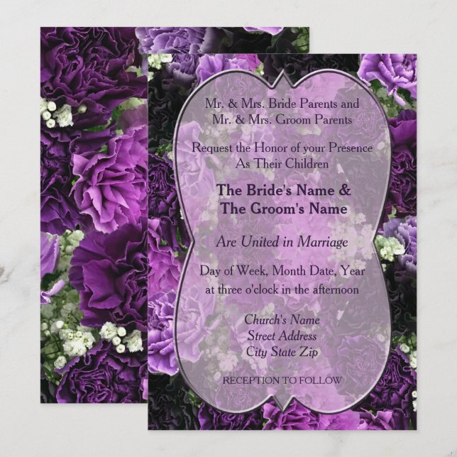 Invitación a la boda de los claveles morados (Anverso / Reverso)