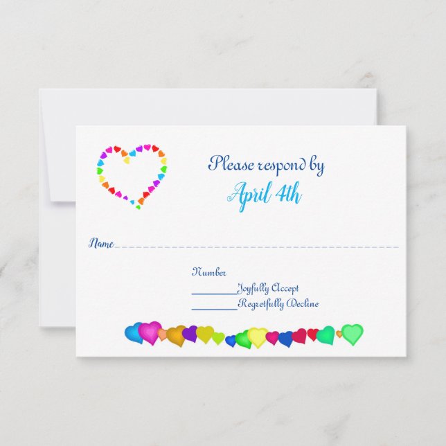 Invitación a la boda de los corazones arcoiris RSV (Anverso)