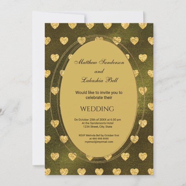 Invitación a la boda de los corazones dorados (Anverso)
