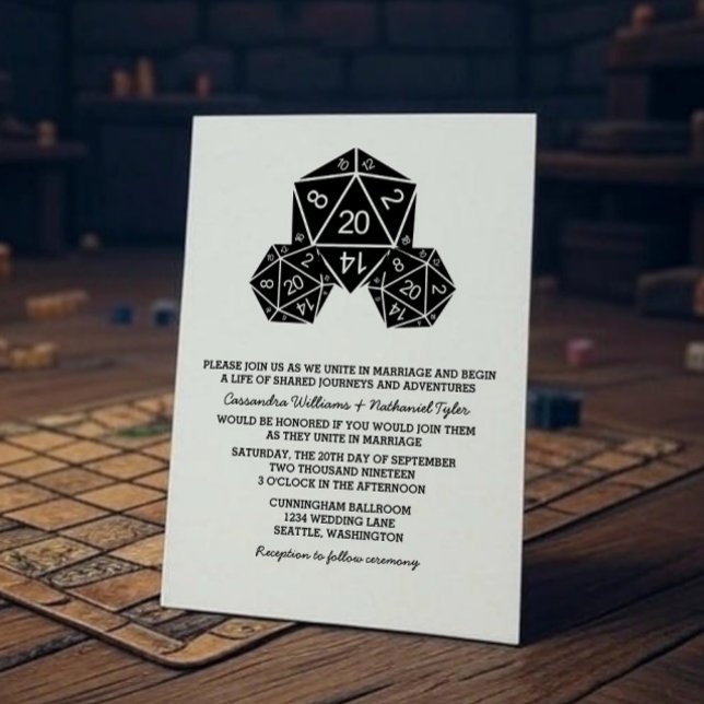 Invitación a la boda de los dados de Ebony D20 (Ebony D20 Dice Wedding Invite)