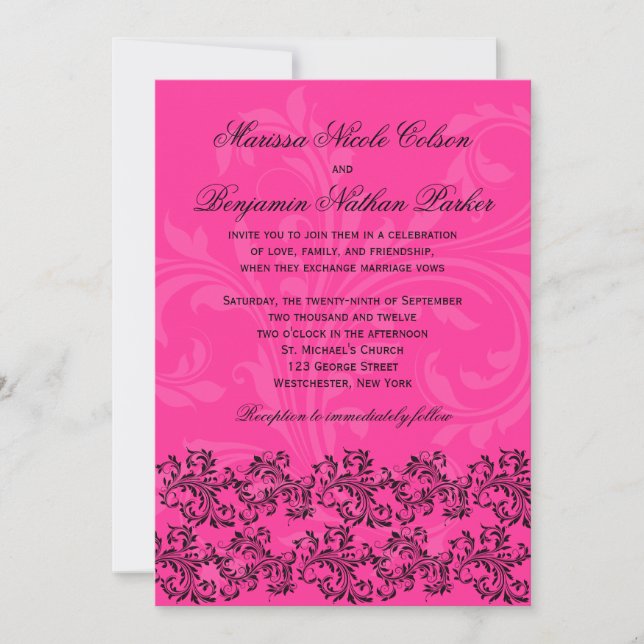 Invitación a la boda de los desplazamientos rosa y (Anverso)