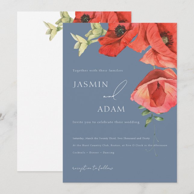 Invitación a la boda de los discípulos azul y rojo (Anverso / Reverso)
