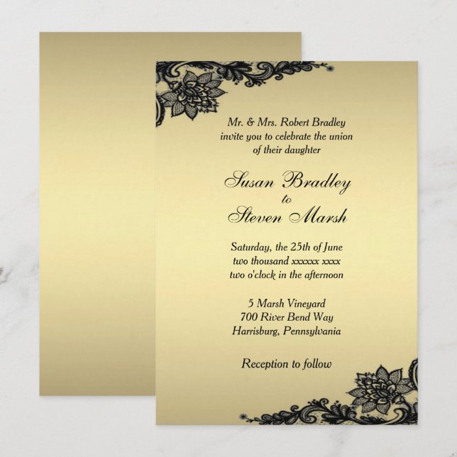 Invitación a la boda de los encajes dorados (Anverso / Reverso)