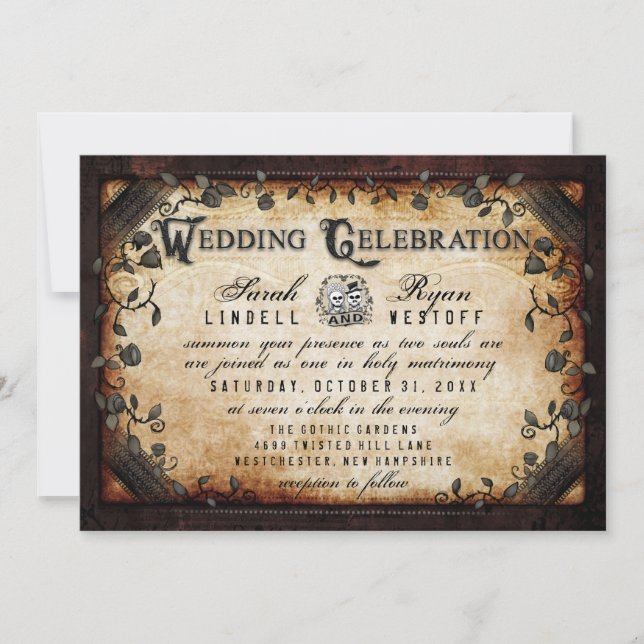Invitación a la boda de los esqueletos góticos de  (Anverso)