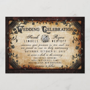 Invitación a la boda de los esqueletos góticos de 