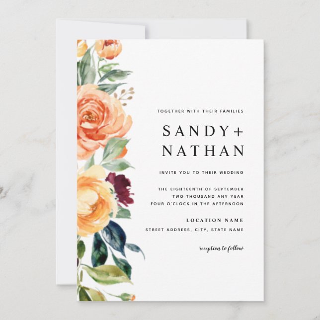 Invitación a la boda de los florines florales mode (Anverso)
