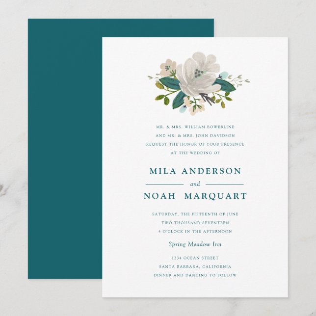 Invitación a la boda de los florines verde azulado (Anverso / Reverso)