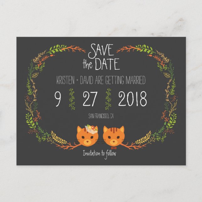 Invitación a la boda de los gatos de boho rústico (Anverso)