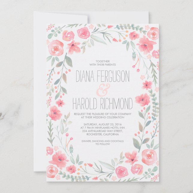 Invitación a la boda de los Jardínes con flores de (Anverso)