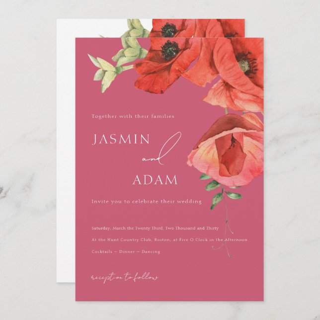 Invitación a la boda de los lapachos Magenta rosa  (Anverso / Reverso)