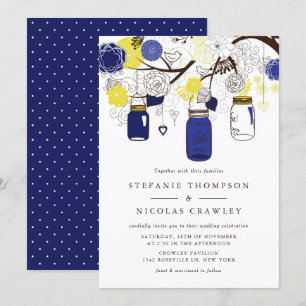 Invitación a la boda de los mason jars azules y am