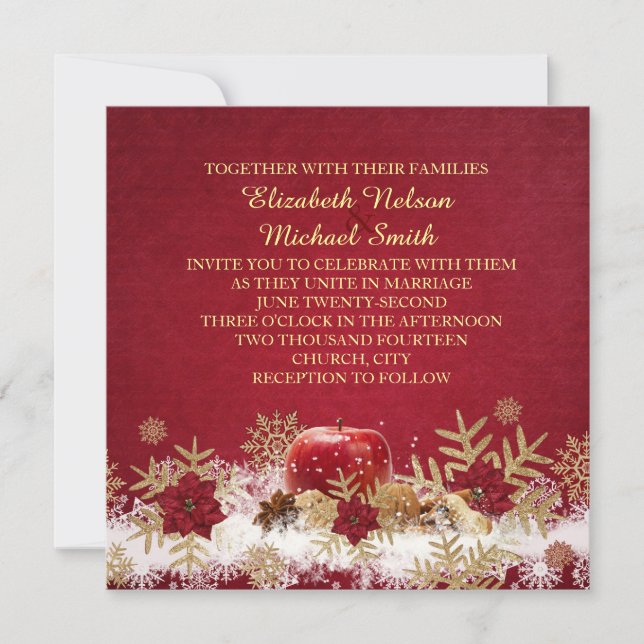 Invitación a la boda de los Navidades de Apple Roj (Anverso)