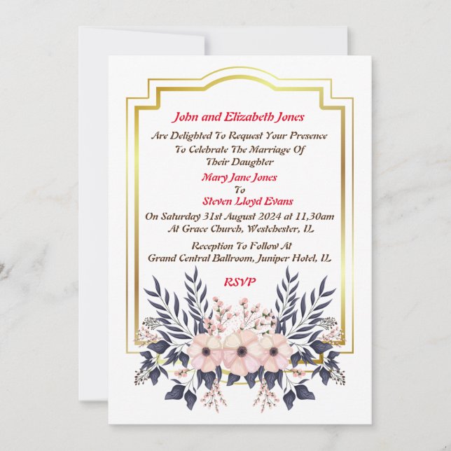 Invitación a la boda de los padres de la novia (Anverso)