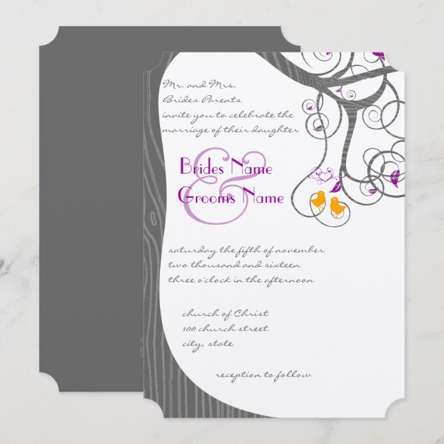 Invitación a la boda de los pájaros del amor de la (Anverso / Reverso)