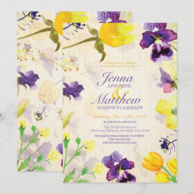 Invitación a la boda de los Pansies perfectos (Anverso / Reverso)