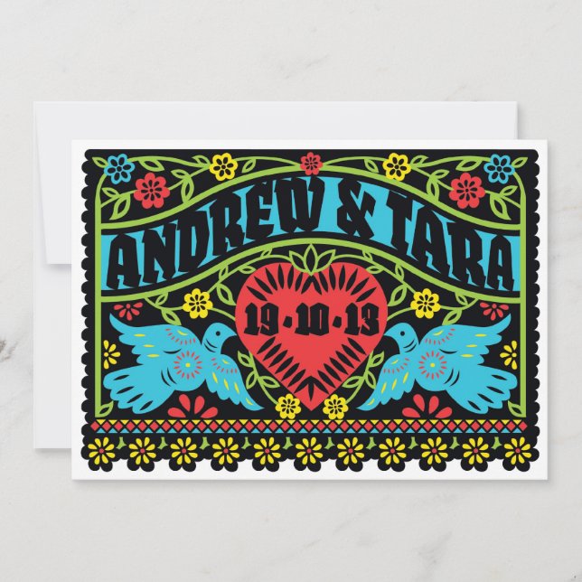 Invitación a la boda de los Papel Picado de los Am (Anverso)