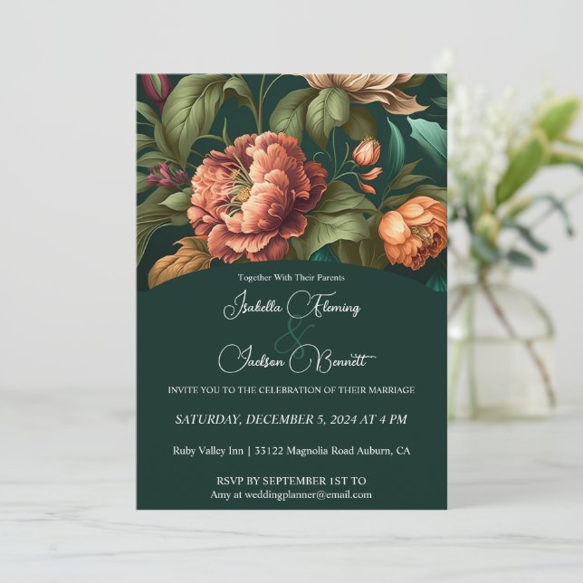 Invitación a la boda de los Petales de Flor (Anverso de pie)