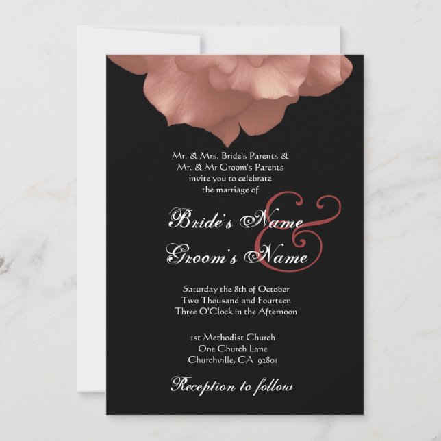 Invitación a la boda de los Petales Rosa PINK de R (Anverso)