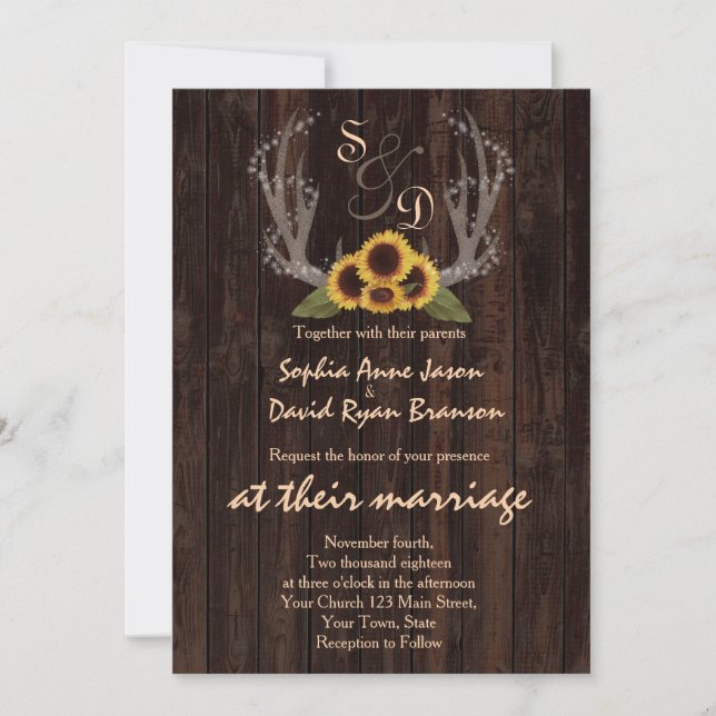 Invitación a la boda de los románticos girasoles d (Anverso)