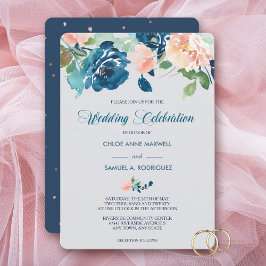 Invitación a la boda de los Rosas de la Peach azul